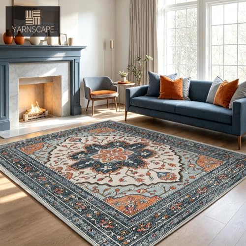 YARNSCAPE 5' x 7' Machine Washable Area Rug, Non-Slip Low-Pile Carpet - Image 5