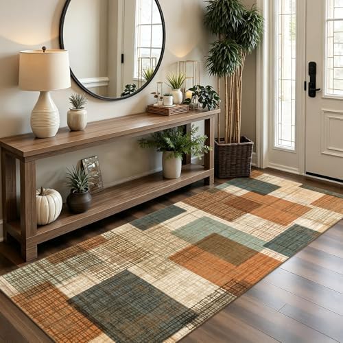 Washable 4x10 Runner Rug for Hallway Kitchen Bedroom, Orange/Blue - Image 4