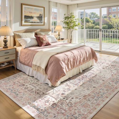 8x10 Washable Nursery Rug, Dusty Pink Non-Slip Bedroom Rugs Girls - Image 2