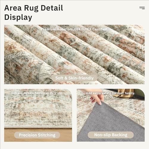 Soalmost 10x14 Area Rugs for Living Room Washable Rug Non-Slip Brown/Pink - Image 6
