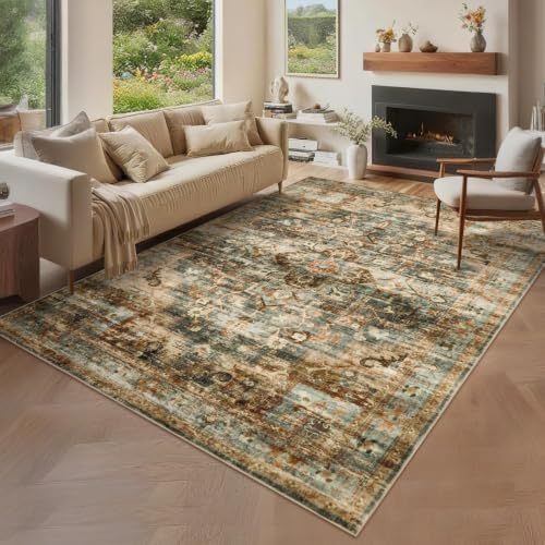 GarveeHome 10x13 Washable Vintage Living Room Rug Grey/Orange - Image 4