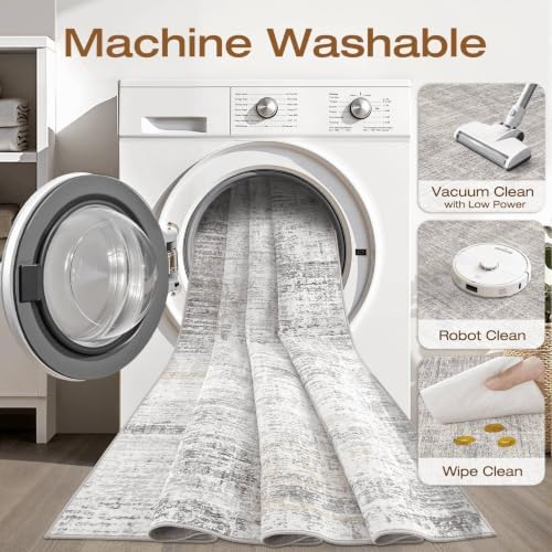LOONGRUG 6x8 Area Rug Washable Neutral Modern Living Room Rug Gray Beige - Image 2