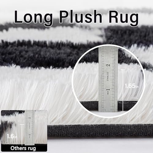 PureCozy Checkered Rug 4x6 for Kids Room Black and White Soft Shag Rugs - Image 5