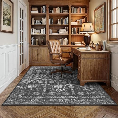 4x5 Washable Bedroom Area Rug Non-Slip Vintage Black Throw Carpet - Image 3