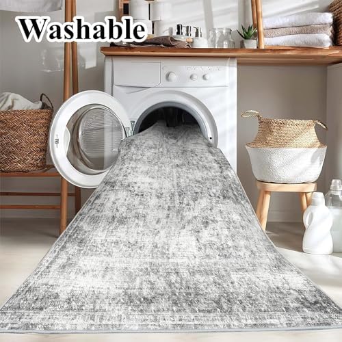 CHAMPLANT Area Rug 4x6 Washable Rug Gray Vintage Traditional Floor Cover Foldable Thin Retro Accent Indoor Distressed Non Slip Carpet Floral Print Mat Bedroom Living Room Bathroom - Image 3