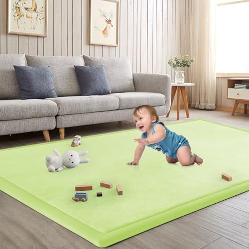 Baby Play Mat for Floor Nursery Muscle Mat Area Rug Playroom Rug 71x79" Elastic Foam 1.3" Thick Crawling Mat for Babies,Toddlers, Infants (Light Green) by ILPEOD