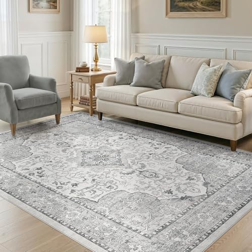 cotiled Vintage Washable Area Rug 8x10 Non Slip Rugs for Living Room Grey - Image 4