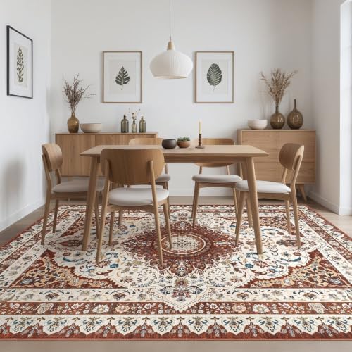 10x12 Area Rugs for Living Room: Washable Vintage Red Rug - Image 3