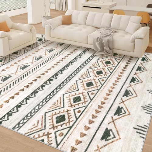 Area Rug Living Room Rugs 8x10 - Large Soft Boho Geometric Rug, Non-Slip Foldable Washable Rugs Non Shedding Morden Indoor Floor Carpet for Living Room Bedroom Office Dining Room(Brown Green,8'x10') - Image 4