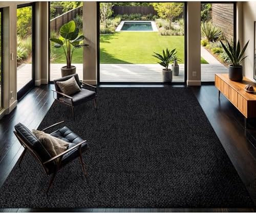 CAMILSON Easy Jute Rug 9x12,Indoor Outdoor Dark Gray Black Farmhouse Area Rugs for Living Room Patio and Kitchen Rug Solid Boho Woven Design Easy-Cleaning Washable Outside Carpet Alfombras (9 x 12) by CAMILSONIndoorOutdoorAreaRugs