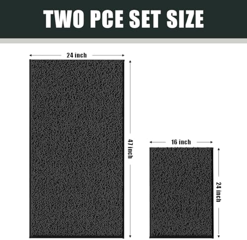 Bathroom Rugs Set 2 Piece Thick Chenille Kitchen Mats,Quick Dry Absorbent Bath Rugs With Non-Slip Pvc Backing,Bath Mats for Bathtub,Bedroom,Living room -Home Decor Large Rugs 47x24+24x16 Inch Black - Image 3