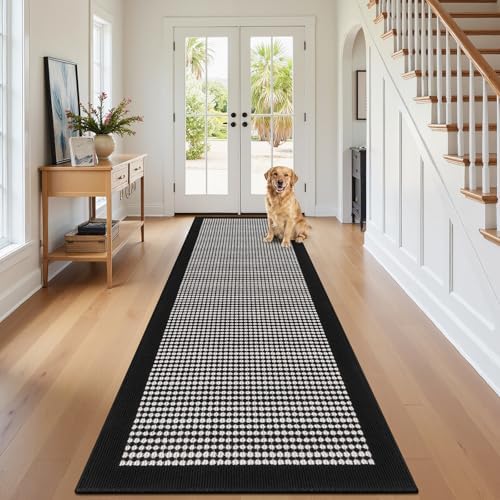 Ileading Hallway Runner Rug 2.6x10 ft,Washable Indoor Black Entryway Carpet with Non Slip Rubber Backing,Low Pile Heavy Duty Kitchen Floor Mat for Entrance & High Traffic Areas by Ileading