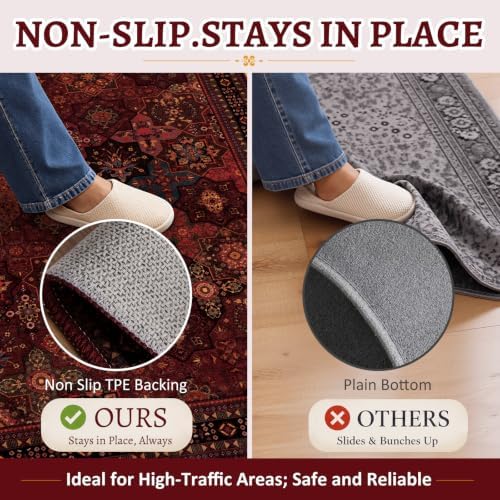 Tangsoo Red Small Area Rugs for Entryway,Oriental Non Slip 2x3 Washable Rug - Image 2