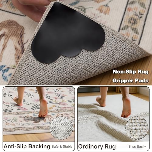 RCTJHOME 8x10 Beige Floral Nursery Kids Washable Area Rug Non-Slip Carpet - Image 6