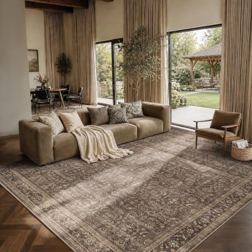 JOOJA 8x10 Dark Brown Vintage Soft Low Pile Non Slip Boho Washable Area Rug - Image 2
