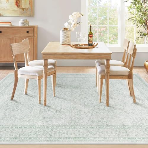 5x7 Area Rugs for Living Room: Washable Vintage Floral Rug Low Pile Non-Slip Boho Carpet for Nursery Bedroom Dining Room (Green, 5'x7') - Image 3