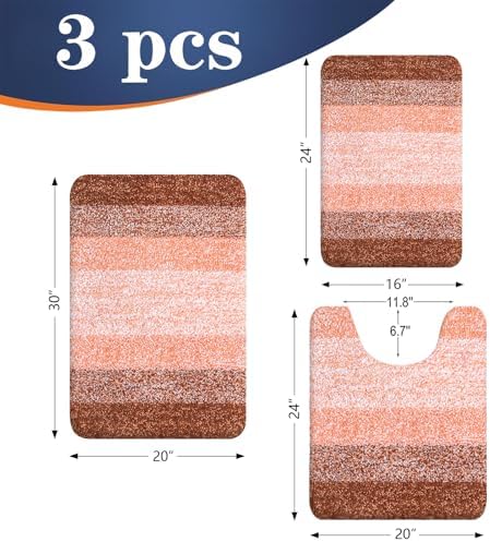 OLANLY Microfiber Bathroom Rugs Sets 3 Piece, Absorbent Bath Mats, Orange - Image 2