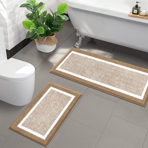 Pauwer Bathroom Rugs Sets 2 Piece, Non Slip Washable Bath Mat, Khaki - Image 7
