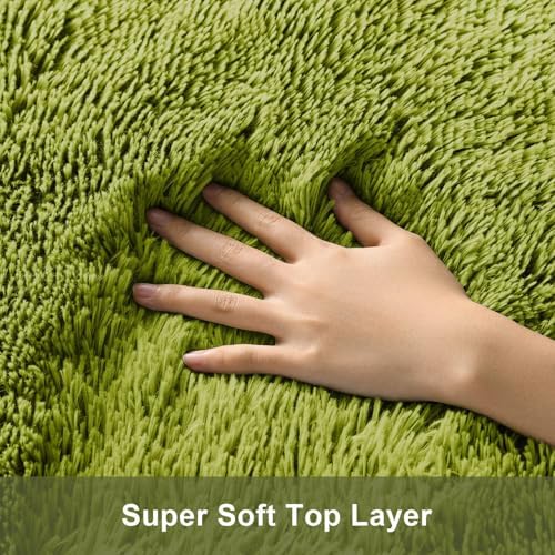 Ophanie Green Grass Area Rugs for Bedroom, 3x5 Shag Fluffy Carpet, Fuzzy Furry Plush Soft Cute Kids Baby Girls Shaggy Bedside Floor Rug for Teen Nursery Decor Aesthetic with Over 99 pcs Pile fibers - Image 2