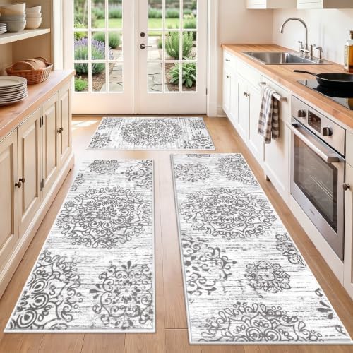HEBE Boho Kitchen Rugs Set of 3, Non Slip Washable Kitchen Mats for Floor by HEBE