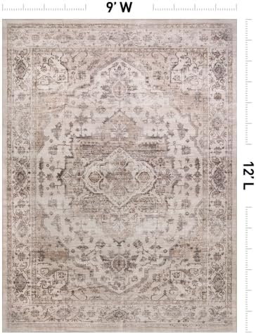 Rugshop Vintage Medallion Machine Washable Non-Slip Area Rug, 9'x12' Cream - Image 2