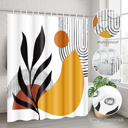 Bathroom Sets with Shower Curtain and Rugs Set of 4 Boho Geometric - Image 6