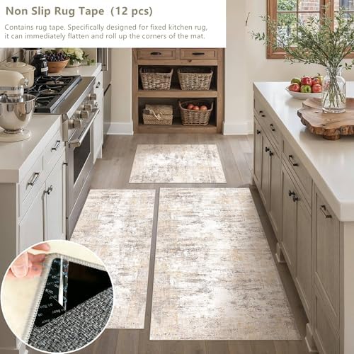 Washable Beige Grey Neutral Kitchen Runner Rug Set of 3 - Image 5