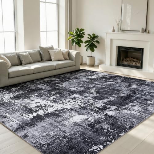 Sasttie 6x9 Washable Area Rug, Modern Abstract Carpet, Black & White by SASTTIE