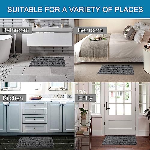 H.VERSAILTEX 2 Piece Bathroom Set - Super Absorbent Chenille Striped Bath Mats, Non Skid, Machine Washable - Grey, 24 x 36 Plus 20 x 32 Inches - Image 6