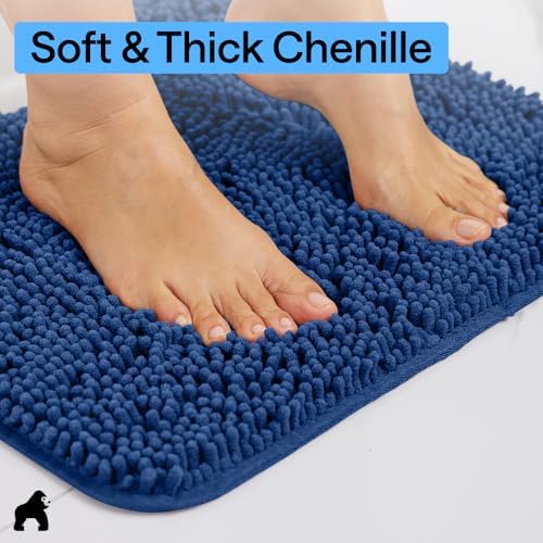 GORILLA GRIP Bath Rug Mat for Bathroom, Absorbent Chenille 60x24 Royal Blue - Image 4