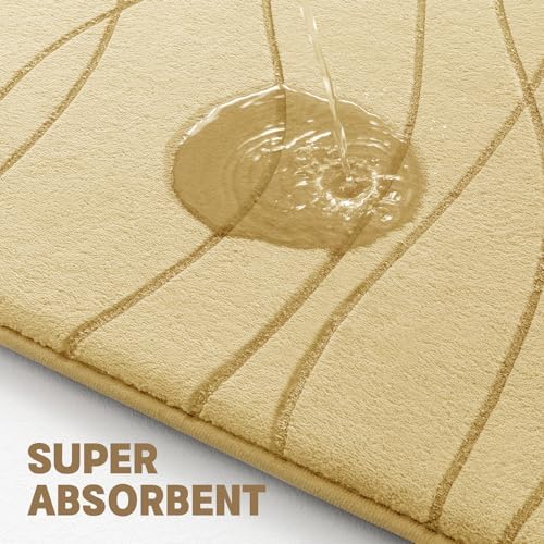 YIHOUSE Bathroom Rugs Set 2 Piece, Memory Foam Bath Mat Beige - Image 6