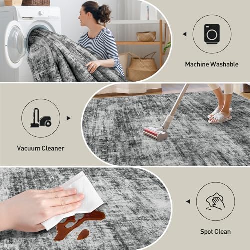 2'6''x8' Runner Rugs Washable Rug: Modern Abstract Hallway Black Carpet - Image 3