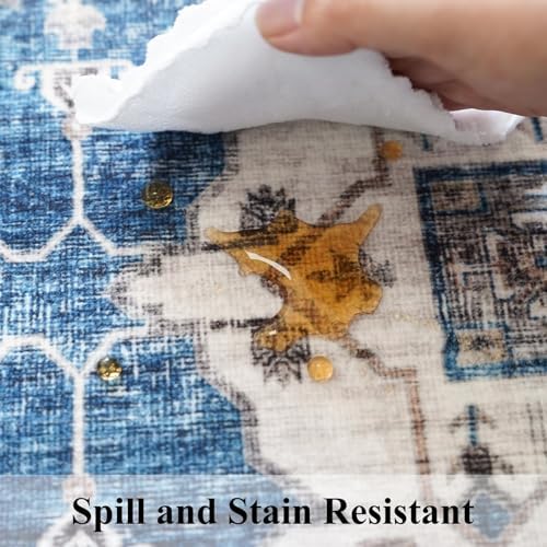Washable 4x8 Hallway Runner Rug: Vintage 8ft Soft Runners for Entry Kitchen Wide Low Pile Carpet with Non-Slip Backing for Living Room Bedroom Thin Bathroom Carpet for Dining Room Foyer（4x8,Blue - Image 6