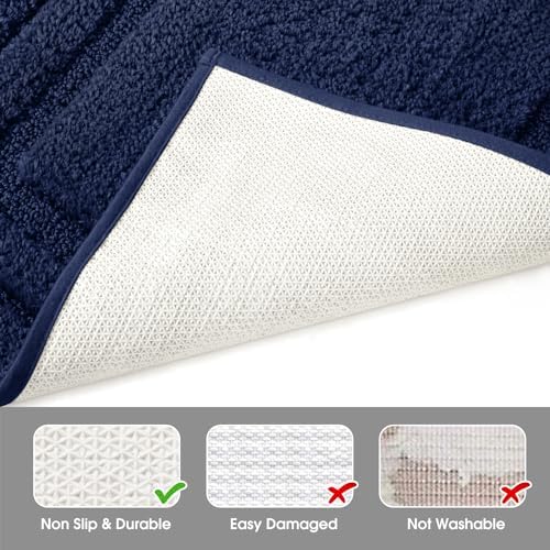 HOMEIDEAS Bathroom Rugs Sets 2 Piece, Super Soft and Absorbent Non Slip Microfiber U-Shaped Toilet Bath Mat Set (20"x32"+U20 x24, Navy Blue) - Image 5
