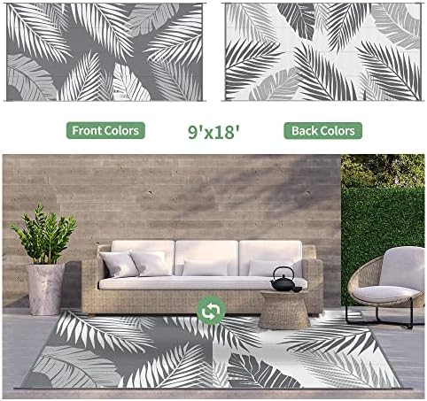 GENIMO Outdoor Rug, Waterproof Plastic Rugs 9'x18' for Camping Grey White - Image 2