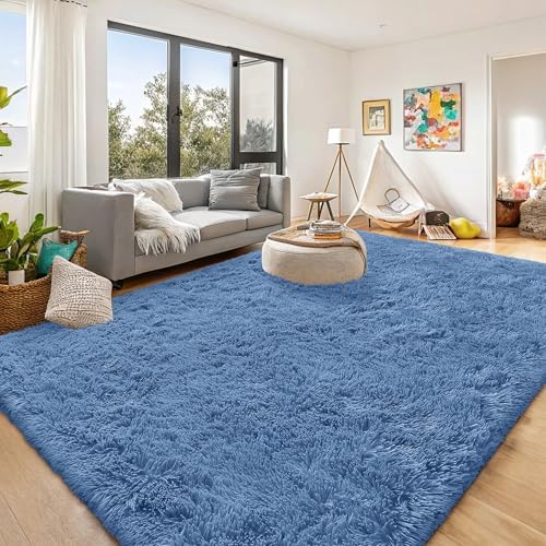 OLANLY 9x12 Machine Washable Large Area Rugs for Living Room, Bedroom, Soft Fluffy Shaggy Bedside Rug, Indoor Floor Carpet for Kids Girls and Boys, Dorms, Nursery, Home Decor, Blue - Image 3