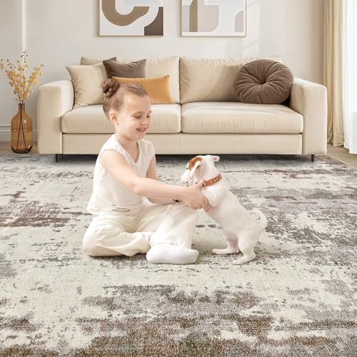 UERMEI 6x9 Area Rug Living Room Rugs - Washable Neutral Modern Abstract Soft Thin Rug Indoor Floor No Slip Rug Carpet for Bedroom Under Dining Table Home Office Decor - Brown/Grey/Beige - Image 6