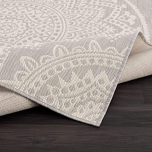 CAMILSON Outdoor Rug 6x9 Modern Area Rugs for Indoor and Outdoor Patios and Porches - Waterproof, Washable, Non-Shedding, Easy-to-Clean Outside Carpet (6 x 9, Medallion - Grey/White) - Image 4