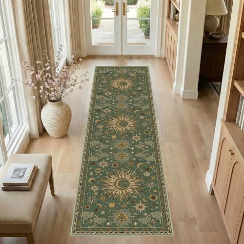 Vacuum-Friendly, 2x8 Washable Area Rug, Green Brown - Image 2