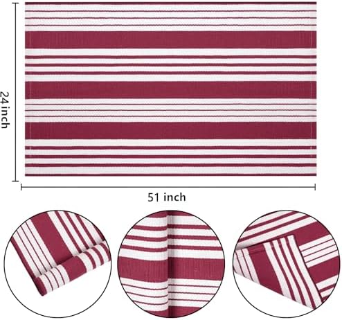 BUAGETUP Red and White Outdoor Rug 24"x51"Washable Front Porch Rug - Image 2