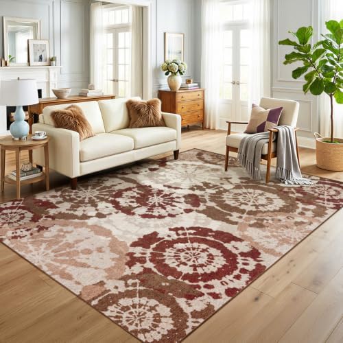 Boho Modern 5x7 Area Rug, Washable Non-Slip Low-Pile Abstract Rugs - Image 6