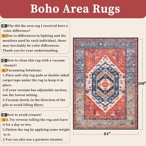 SERISSA 7x9 Washable Non Slip Boho Area Rug for Living Room，Rust - Image 2
