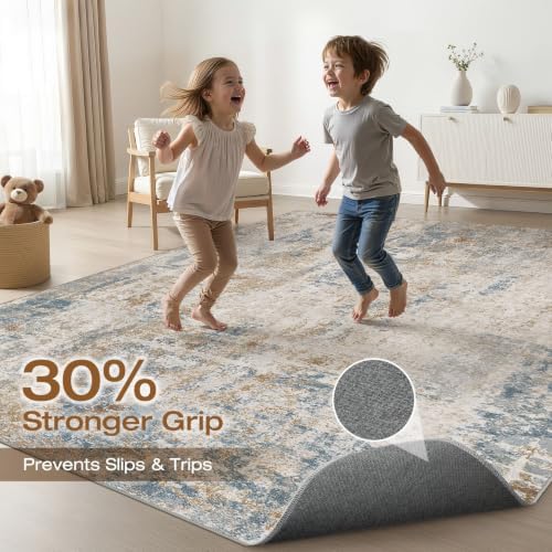 LOONGRUG 7x10 Area Rug Washable Neutral Modern Living Room Rug Blue Brown - Image 3
