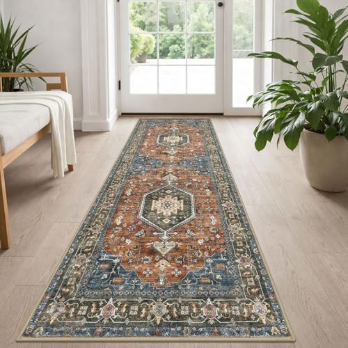 KUTA Washable Runner Rug 2x5 Runners Vintage Brick Red 5ft Kitchen Rug by KUTA