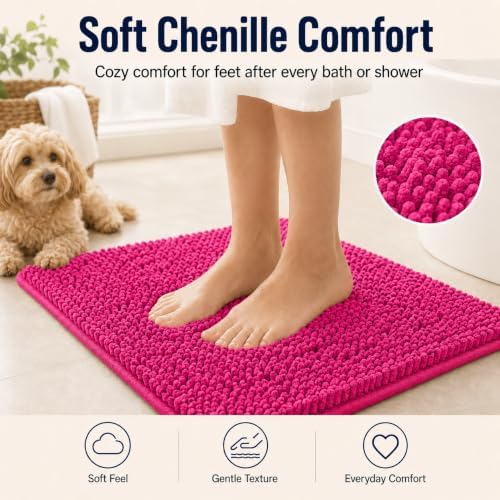 Hot Pink 2 Piece Bathroom Set Chenille Rugs Mat for Kitchen/Living Room - Image 3