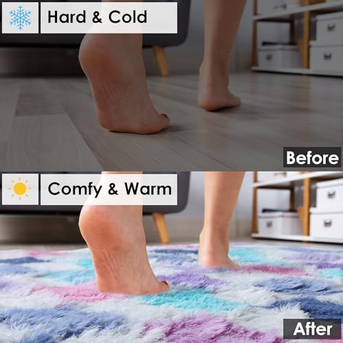 KICMOR Purple Rainbow Checkered Rugs for Living Room, Fluffy Soft 8x10 Area Rugs Colorful Fuzzy Shag Shaggy Bedroom Carpet, Cute Indoor Plush Rug for Kids Girls Dorm Nursery Home Decor Aesthetic - Image 7