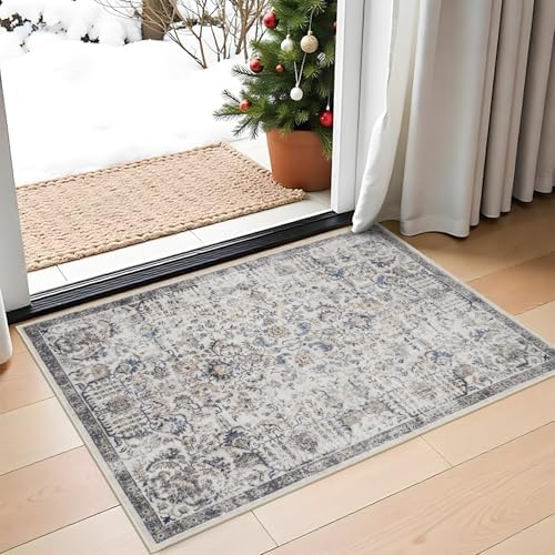 RUUGME Washable Area Rug 2x3 - Vintage Kitchen Rugs Stain Resistant Rugs for Living Room Bedroom Laundry Room Mat Distressed Rug Hallway Floor Carpet Runner for Bathroom 2'x3' Grey/Brown/Blue - Image 2