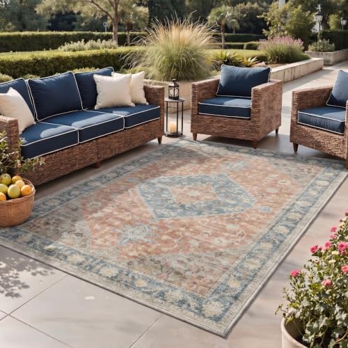 GENIMO Indoor Outdoor Rug, Washable for Patio and Deck, Aqua Coral, 6x9 - Image 4