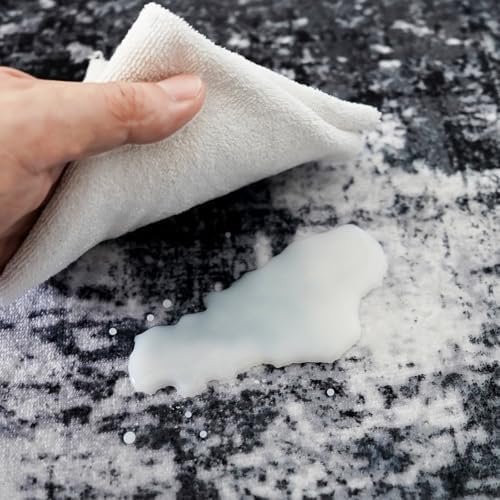 4x10 Wide Washable Runner Rug: Easy-to-Clean Runners for Hallway Entryway Kitchen Bedroom Living Room - Stain and Water Resistant Rugs with Non-Slip Backing - Soft Low-Pile Carpet Black Grey - Image 5