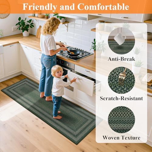HEBE Faux Jute Kitchen Rugs Set of 2, Washable Kitchen Mats for Floor - Image 4